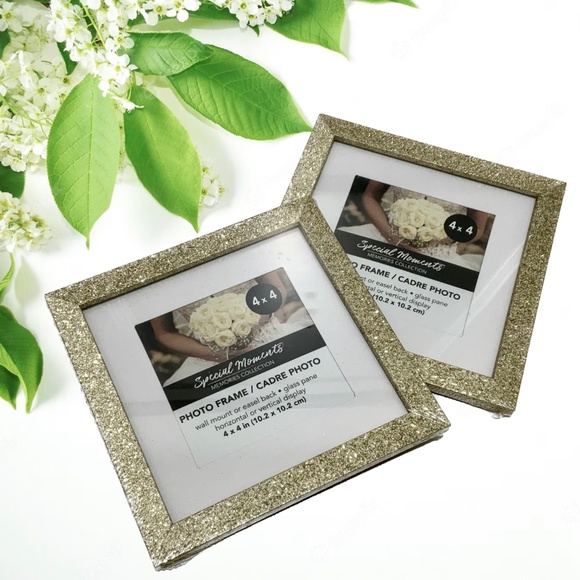 Set of 2  Picture Frames Gold Glitter Photo Frame with Mat Poster Frame 4x4 inch - Picture 7 of 8